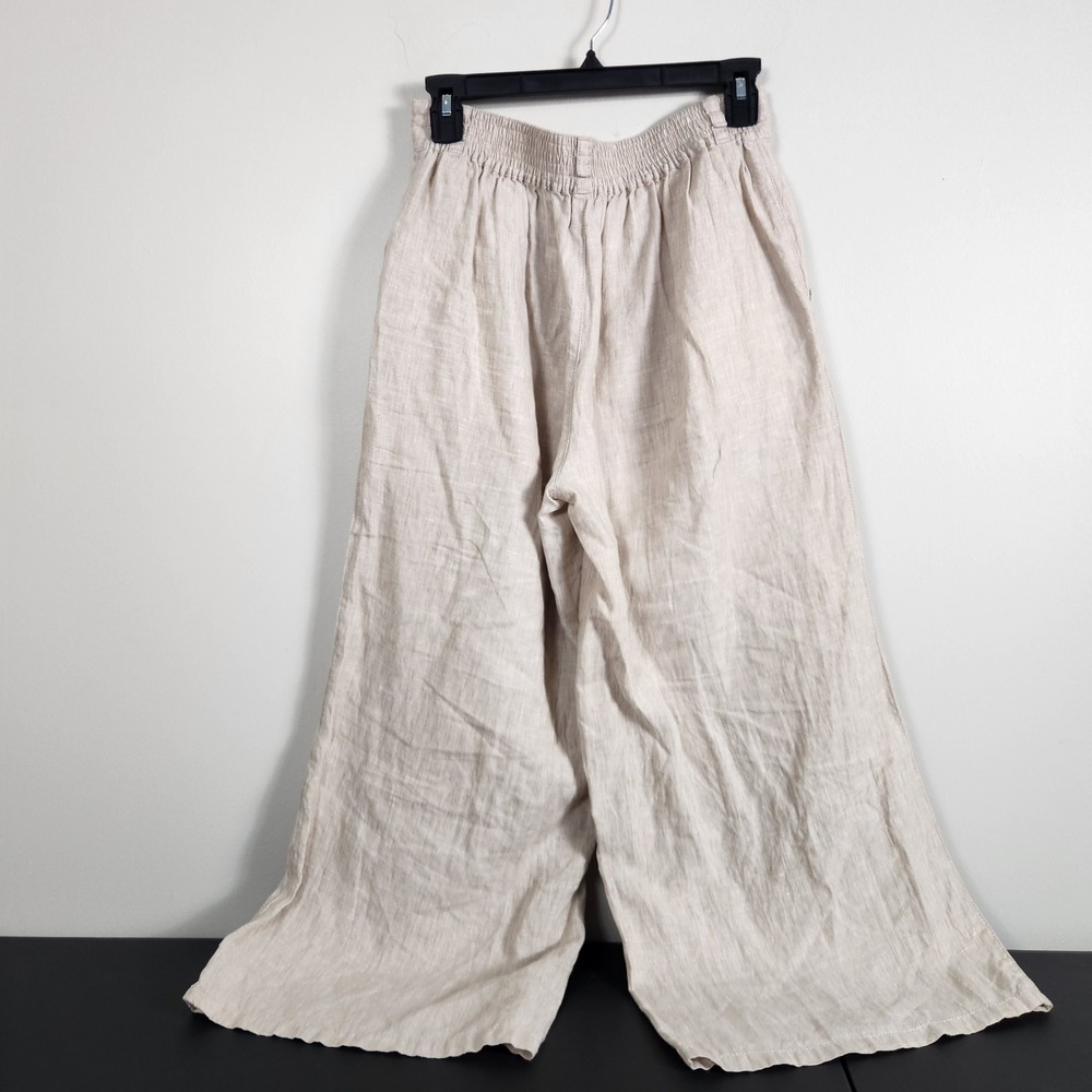 Halston 100% Linen Wide Leg Pants Beige Coastal Beachy Small